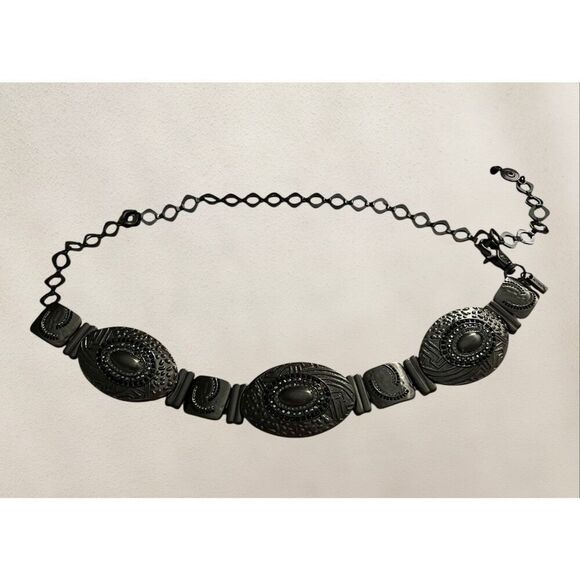 Chico’s Gun Metal Black & Silver Rhinestone Link Belt One Size - Picture 1 of 10